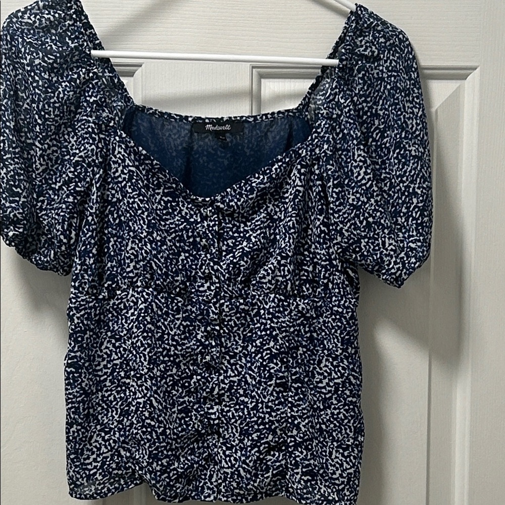 Madewell Sweetheart , Blue Patterned Women Top Size Small Underarm
